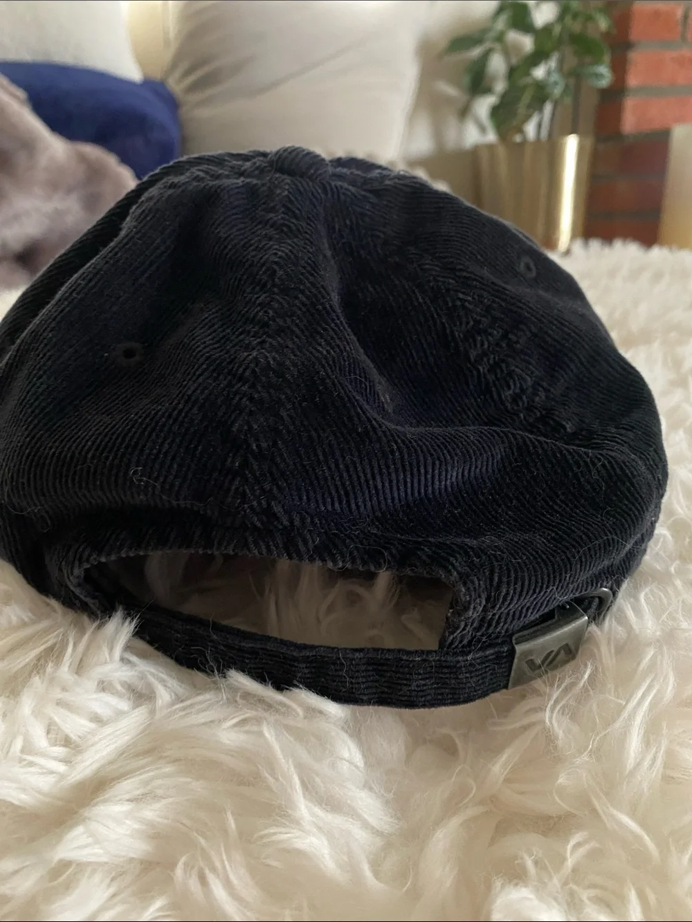 RVCA Black Corduroy Low-Profile Cap with White Logo